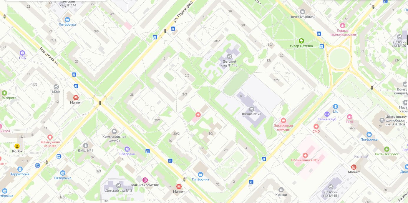 местоположение школы на карте города Оренбурга